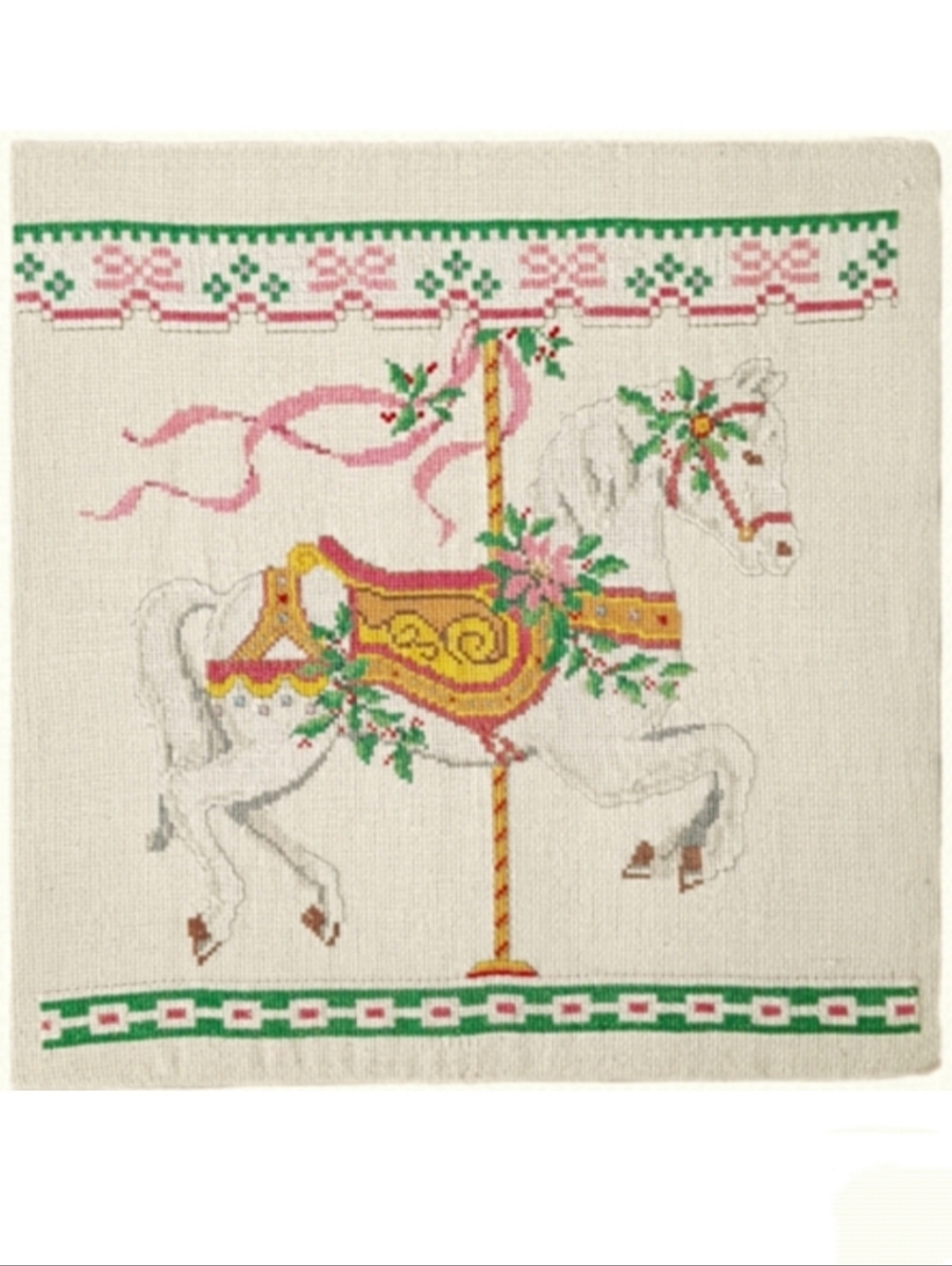 Vintage Carousel Horse Embroidery Nursery Wall Art Unframed 13x13